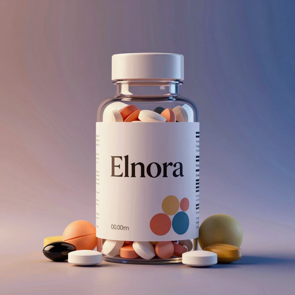 Elnora supplement bottle on gradient background